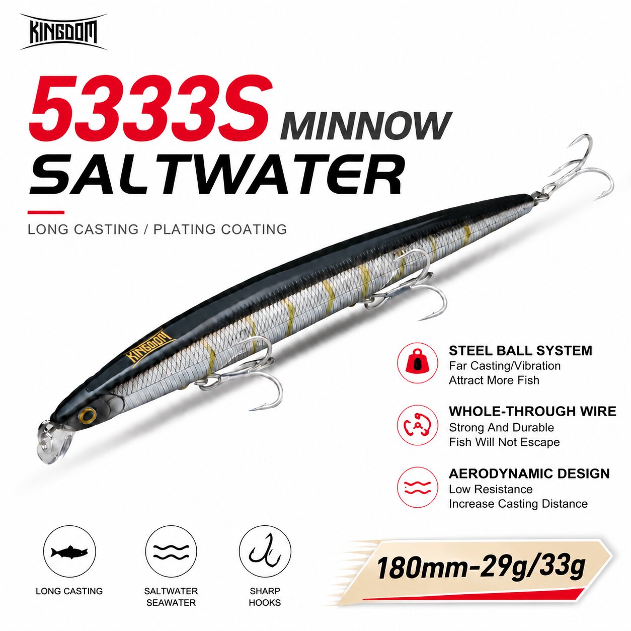 Fishing Lure Spoon - キングダム イスカ 人工釣りルアー 180mm 29/33g フローティング＆シンキング
