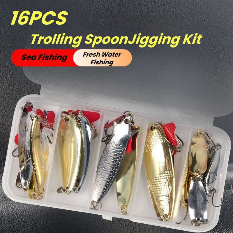 釣り用ルアーキット 16個セット トローリングジギングルアー - Fishing Lure Spoon のレビューと価格